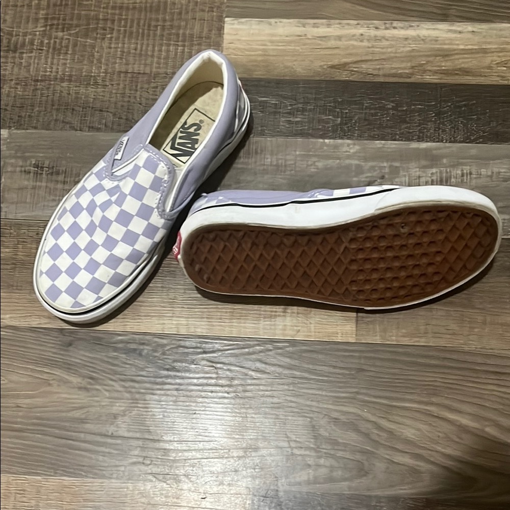 Vans Purple and White Checkered Slip-Ons
